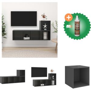vidaXL 2-delige Tv-meubelset spaanplaat hoogglans grijs - Kast - Inclusief Houtreiniger en verfrisser