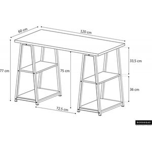 Bureautafel 'Malino', Structuur zwart metaal, hout , decor sonoma