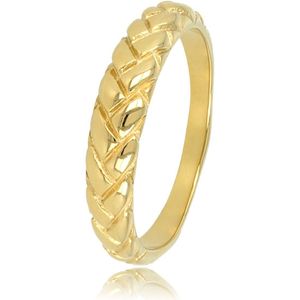My Bendel - Gevlochten ring goud - Gevlochten gouden stapelring om te combineren - Met luxe cadeauverpakking
