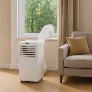 Mobiele airco- 10.500 BTU- verplaatsbaar- krachtig wit – 3-in-1 Airconditioner met Koel-, Ventilatie- en Ontvochtigingsfunctie – Voor Ruimtes tot 90m³ – Energieklasse A – Inclusief Afstandsbediening, Timer & Afvoerslang – Compact & Verplaatsbaar