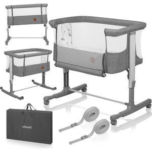 Aurora 3-in-1 Babybed tot 9 kg - wiegje naast bed - bijzetbed - Hoogwaardige matras - hoogteverstelling - hellinginstelling - 4 wielen met rem - Grijs Beton - Co Sleeper