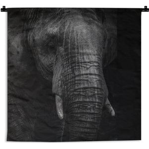 WandkleedDieren - Portret van een olifant op een zwarte achtergrond Wandkleed katoen 150x150 cm - Wandtapijt met foto