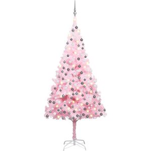vidaXL - Kunstkerstboom - met - verlichting - en - kerstballen - 210 - cm - PVC - roze