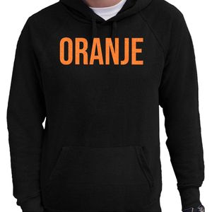 Bellatio Decorations Koningsdag hoodie voor heren - oranje - zwart - met glitters - feestkleding XL