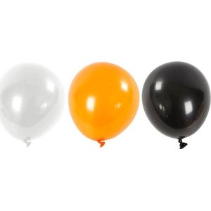 Ballonnen, rond, d 23-26 cm, zwart, oranje, wit, 10 stuk/ 1 doos