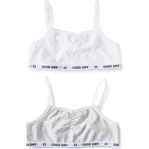 Little Label Meisjes bralette - 2 Stuks - Maat 122-128 - Wit, Grijs - Zachte BIO Katoen