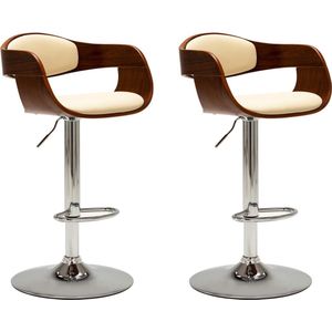 vidaXL Barkrukken - Set van 2 - Crème & Hout Barstooll - Krukken - Eetkamerstoelen - Lounge Stoel - Vintage Meubels