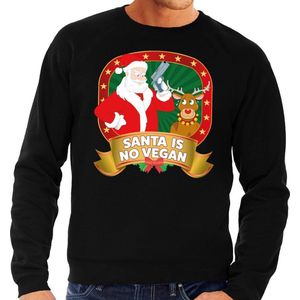 Foute kersttrui / sweater Santa is no vegan - zwart - Kerstman met pistool heren M