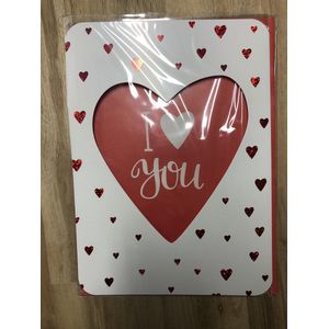 XXL Valentijns/verjaardags wenskaart - Rood met hartjes - I love you - 21x27cm