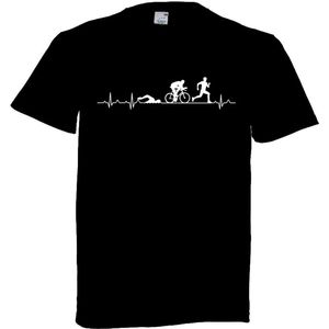 Grappig T-shirt - triatlon met hartslag - triatleet - hardlopen - zwemmen - fietsen - wielrennen - sport - triathlon - maat S