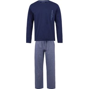Phil & Co Lange Heren Winter Pyjama Set Katoen Patroon Op De Broek Blauw - Maat XL