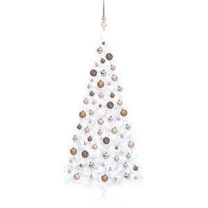 The Living Store Kunstkerstboom - Halve - witte boom - 125 cm breed - Met LED-verlichting - Inclusief kerstballen en piek
