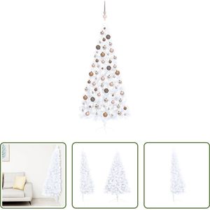 The Living Store Kunstkerstboom - Halve - witte boom - 125 cm breed - Met LED-verlichting - Inclusief kerstballen en piek