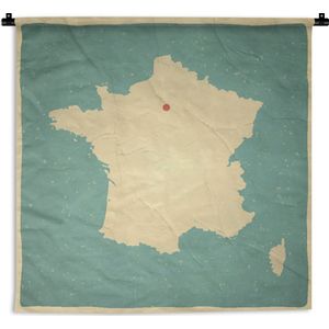Wandkleed Kaart Frankrijk - Vintage kaart van Frankrijk Wandkleed katoen 90x90 cm - Wandtapijt met foto