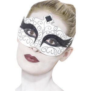 SMIFFY'S - Masker wit met zwarte en zilverkleurge pailletten voor volwassenen