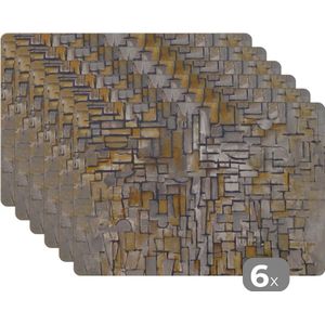 Placemats - Kunst - Schilderij - Goud - Zilver - Mondriaan - Placemat - Onderlegger - Onderleggers placemats - 45x30 cm - Kunststof placemat