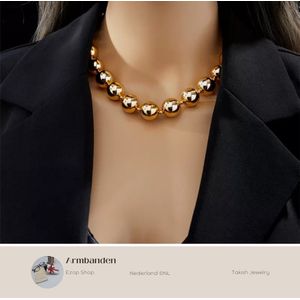 Takish Juwelen Roestvrijstalen Choker Ketting met Gouden Bal Hanger - 45cm