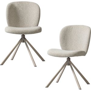 WOOOD Femke Eetkamerstoelen - Bouclé - Naturel - Set van 2