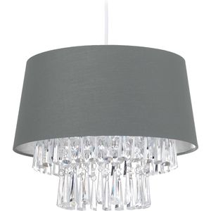Relaxdays hanglamp stof - plafondlamp - kristallen - E27 - verlichting - diverse kleuren - grijs