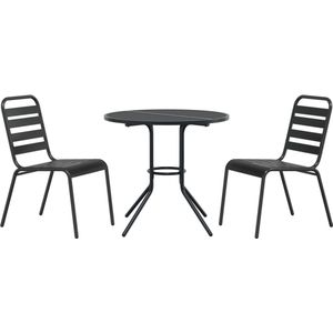 vidaXL Tuinstoelenset - Tuinstoelensets - Tuinstoel - Tuin Stoel - 3-delige Tuinset stapelbaar gepoedercoat staal antracietkleur