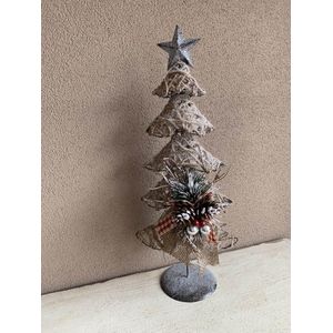 Kerstboom ijzer op voet met decoratie strik groene tak dennenappels en glitters 50 cm | JIF-45341 | La Galleria