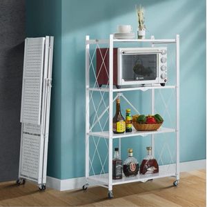 Inklapbare stellingkast - Met 360° wielen - Inklapbaar - Wit - 4 laags 72x36x125CM - Open Vakkenkast - Wandkast - Keuken Organizer - Keuken Opslag - Boekenkast (Wit)