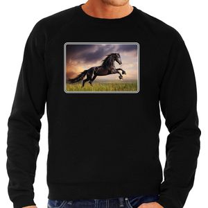 Dieren sweater met paarden foto - zwart - voor heren - natuur / paard cadeau trui - kleding / sweat shirt L