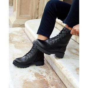 Dames Veterboots - Zwart - Imitatieleer - Maat 38 -