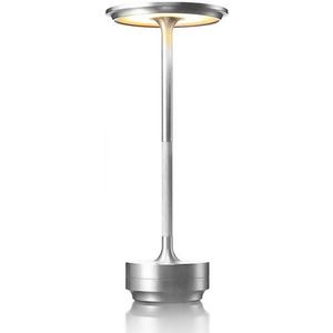 Goliving Tafellamp Oplaadbaar – Draadloos en dimbaar – Moderne touch lamp – Nachtlamp Slaapkamer – Spatwaterbestendig – 27 cm – Zilver