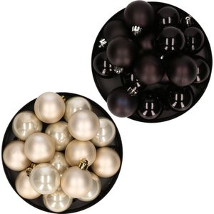 Kerstversiering kunststof kerstballen kleuren mix zwart/ champagne 4 en 6 cm pakket van 80x stuks