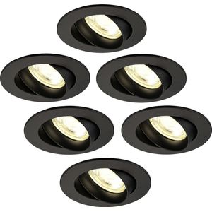 Ledvion Set van 6 LED Inbouwspots Rio, Zwart, 5W, 2700K, 85 mm, Dimbaar, Rond, Badkamer Inbouwspots, Plafondspots, Inbouwspot Frame