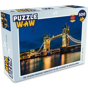 Puzzel De Tower Bridge verlicht in de avond in Engeland - Legpuzzel - Puzzel 500 stukjes