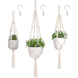 Kleerhangers van Macrame - 3 Maten - Hangplanten voor Binnen en Buiten - Bloem Pot Holder - Boho Home Decor