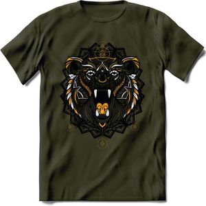 Beer - Dieren Mandala T-Shirt | Geel | Grappig Verjaardag Zentangle Dierenkop Cadeau Shirt | Dames - Heren - Unisex | Wildlife Tshirt Kleding Kado | - Leger Groen - XL