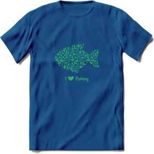 I Love Fishing - Vissen T-Shirt | Groen | Grappig Verjaardag Vis Hobby Cadeau Shirt | Dames - Heren - Unisex | Tshirt Hengelsport Kleding Kado - Donker Blauw - M