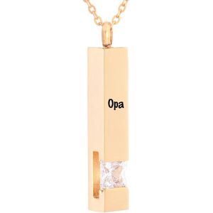 Luxe Ashanger | Met Ketting En Gravering | Opa | Assieraad | Rosegoud Met Witte Steen | As Ketting | Gedenksieraad | Urn | Incl. As vuller