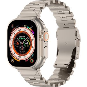 Strap-it Titanium Butterfly band - geschikt voor Apple Watch Series 1/2/3/4/5/6/7/8/9/Ultra (2) - Stevig en lichtgewicht titanium bandje voor iWatch - maat 42 / 44 / 45 / 49mm - titanium kleur