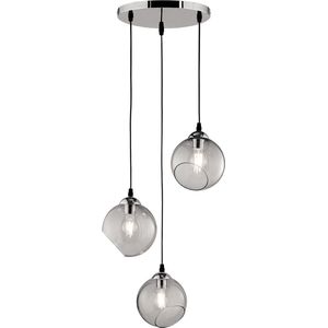 LED Hanglamp - Torna Klino - E27 Fitting - 3-lichts - Rond - Mat Chroom Rookkleur - Aluminium