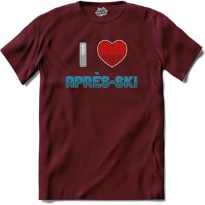 I Love Après-ki | Grappige apres ski shirt | Wintersport kleding - T-Shirt - Unisex - Burgundy - Maat XXL