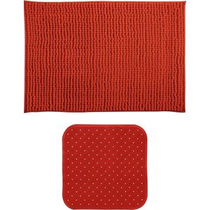MSV Douche anti-slip mat en droogloop mat - Sevilla badkamer set - rubber/microvezel - terracotta