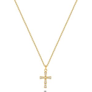 Twice As Nice Halsketting in goudkleurig edelstaal, kruis met kristallen 36 cm + 5 cm