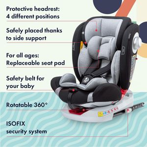Onboard 360° draaibare kinderautostoel autostoel kinderzitje | 0-12 jaar | ISOFIX-bevestigingssysteem | hoofdsteun | 5-punts gordelsysteem | 360° draaibaar | getest & toegelaten: UN ECE reg. R44/04 | regelbare hoek & hoogte | onderhoudsvriendelijk