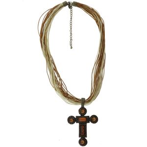 Behave Ketting - ketting - met kruis - hanger - bruin - beige - crème - dames - 42 cm