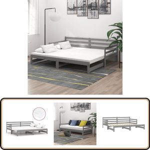 vidaXL Slaapbank - Uitschuifbaar - Grenenhout - Grijs Slaapbank - Houten Slaapbank - Tweepersoons Slaapbank - Daybed - Guest Bed