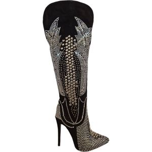 RUON-LAARS-SUEDELOOK-ALLOVER STRASS&STUDS-9 CM HEEL-41