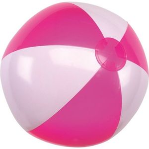 1x Opblaasbare strandbal roze/wit 28 cm speelgoed - Buitenspeelgoed strandballen - Opblaasballen - Waterspeelgoed