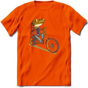 Biker kikker T-Shirt Grappig | Dieren reptiel Kleding Kado Heren / Dames | Animal Skateboard Cadeau shirt - Oranje - 3XL