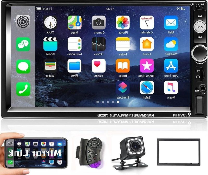 2 DIN Autoradio Bluetooth 7 Inch scherm MP5-Speler USB-SD-AUX-in-FM-Spiegel Link+ Achteruitrijcamera met Radio.