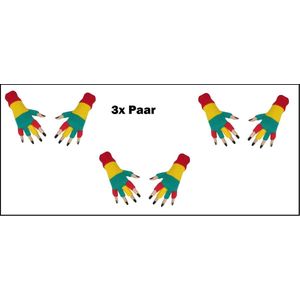 3x Paar handschoen vingerloze rood/geel/groen - Themaparty - Thema feest carnaval party festival Limburg