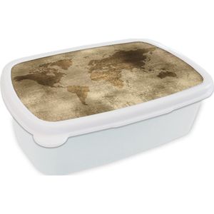 Broodtrommel Wit - Lunchbox - Brooddoos - Wereldkaart - Antiek - Bruin - 18x12x6 cm - Volwassenen